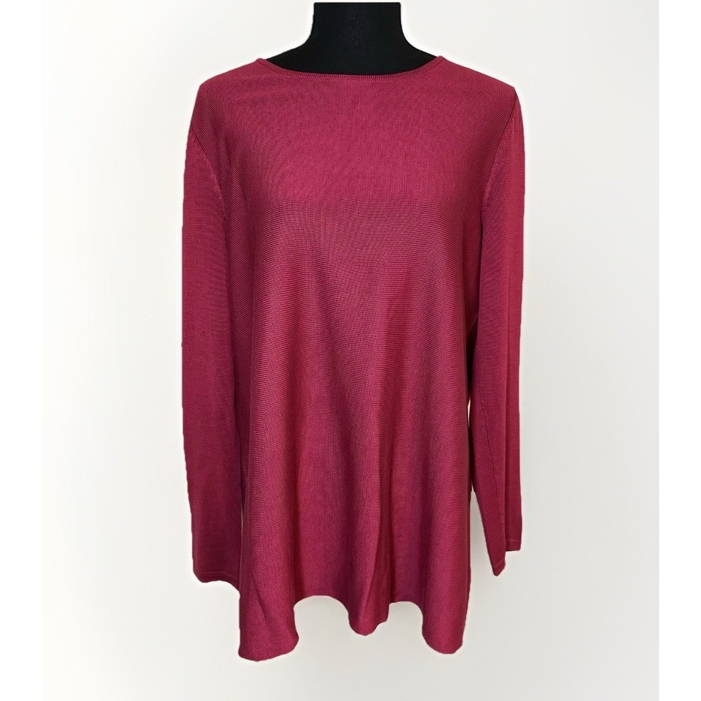 Eileen Fisher Cranberry Red Tencel Silk Blend‎ Long Sleeve Tunic Top MEDIUM